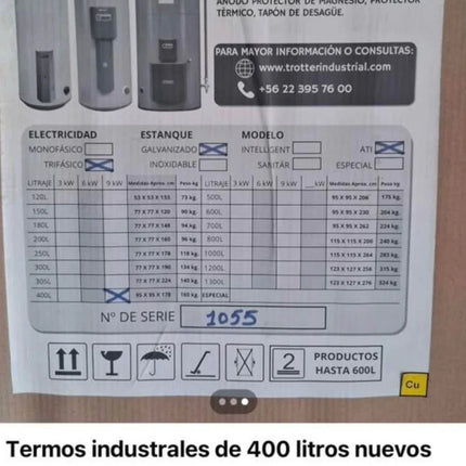 !Termo eléctrico Trotter 400 litros en Excelentes Condiciones! 💧