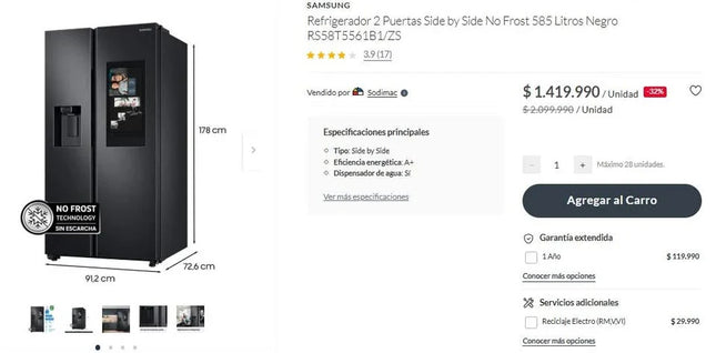 ¡Refrigerador SAMSUNG Side by Side 585 Litros! ❄️